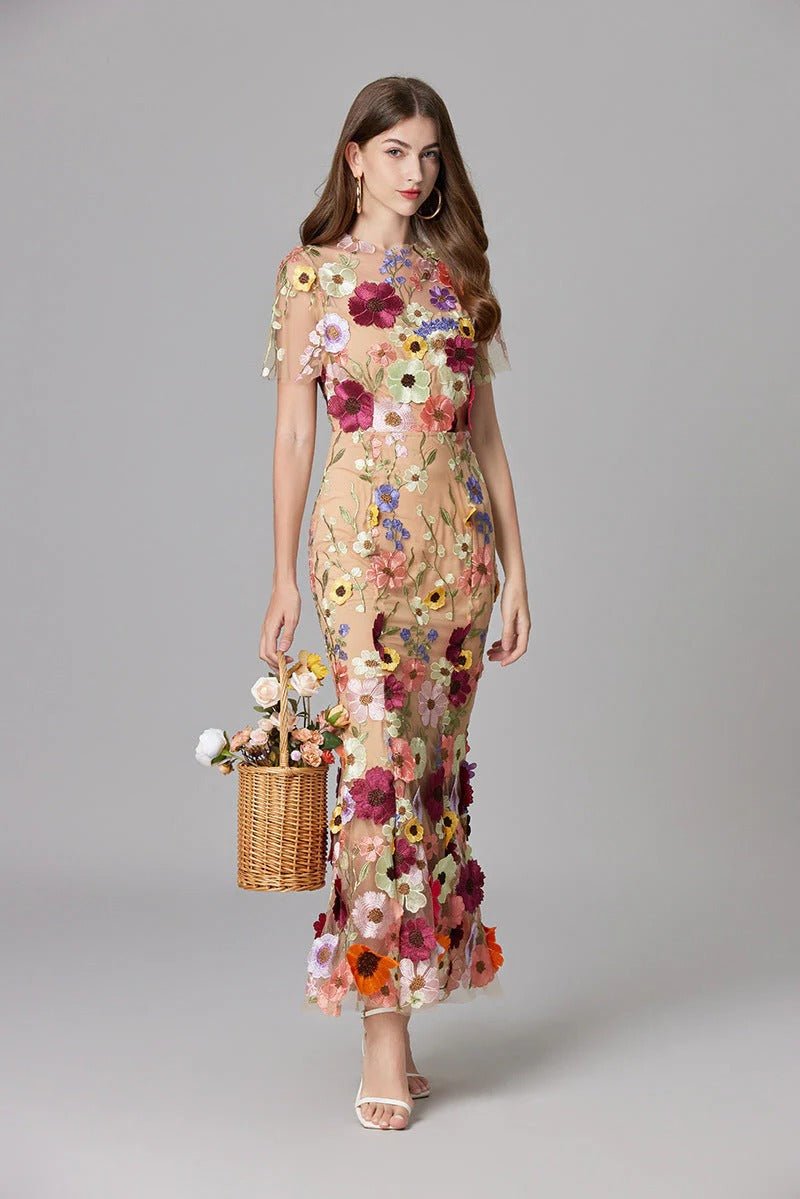 Beatrice │ Women's 3D Floral Appliqué Sleeveless Maxi Dress