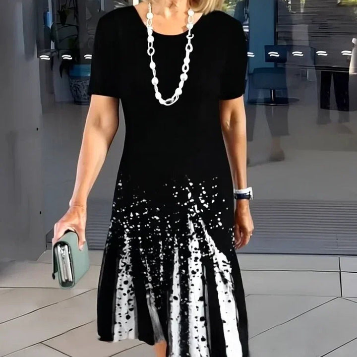 Lysandra │ Women's Splatter Print A-Line Midi Dress With Round Neck And Short Sleeves