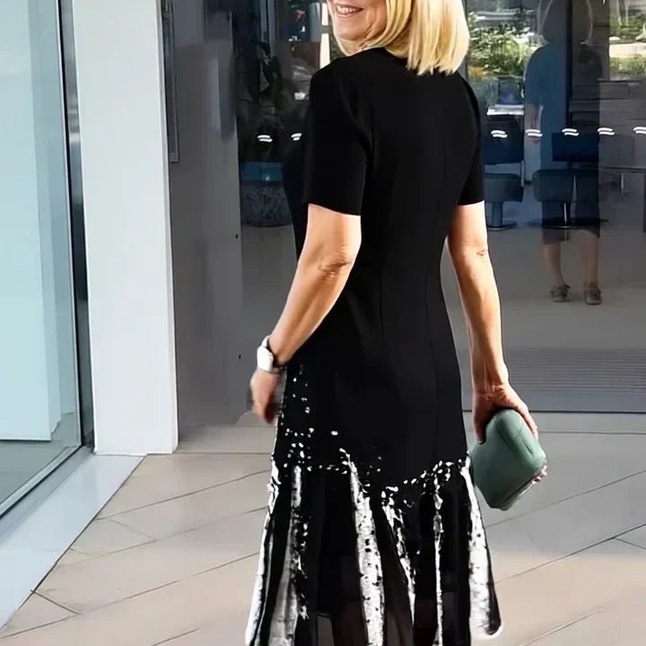 Lysandra │ Women's Splatter Print A-Line Midi Dress With Round Neck And Short Sleeves
