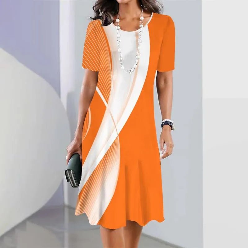 Lysandra │ Women's Splatter Print A-Line Midi Dress With Round Neck And Short Sleeves