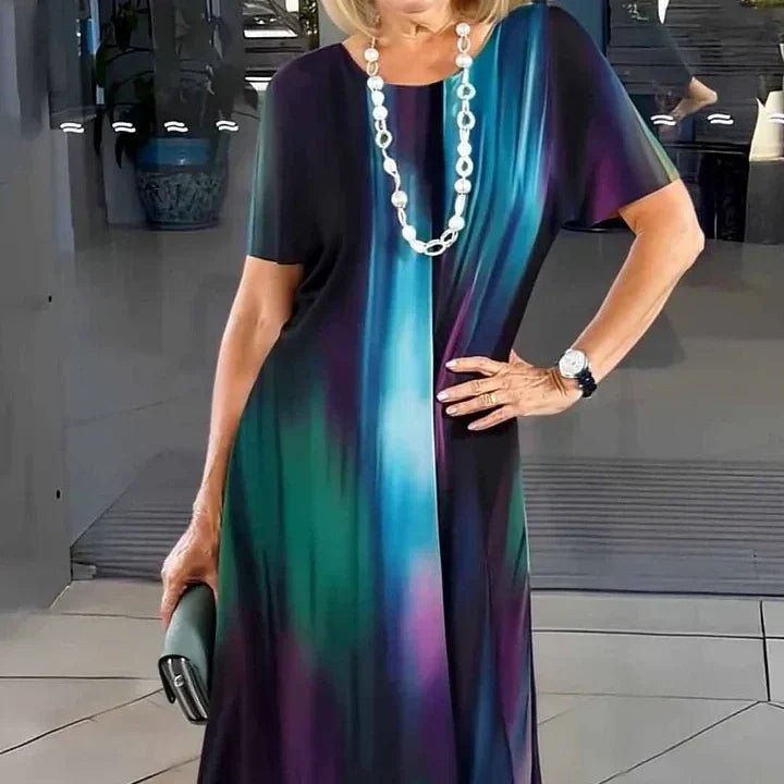 Lysandra │ Women's Splatter Print A-Line Midi Dress With Round Neck And Short Sleeves