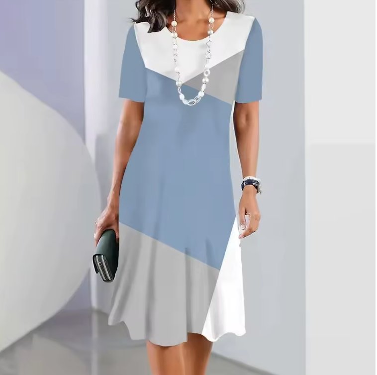Lysandra │ Women's Splatter Print A-Line Midi Dress With Round Neck And Short Sleeves