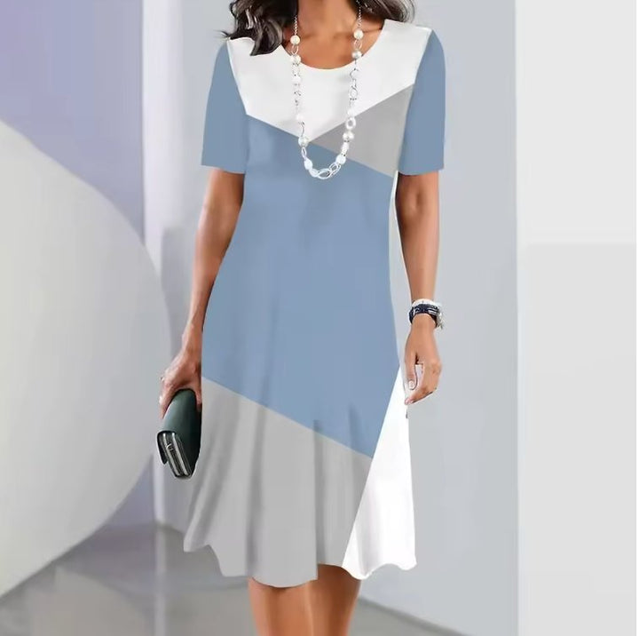 Lysandra │ Women's Splatter Print A-Line Midi Dress With Round Neck And Short Sleeves