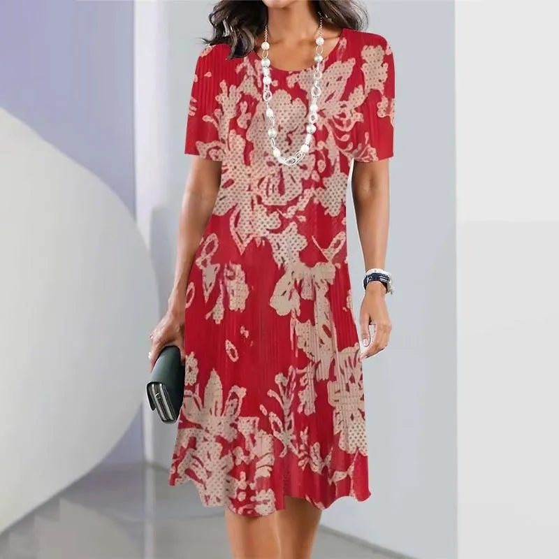Lysandra │ Women's Splatter Print A-Line Midi Dress With Round Neck And Short Sleeves