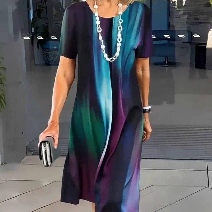 Lysandra │ Women's Splatter Print A-Line Midi Dress With Round Neck And Short Sleeves