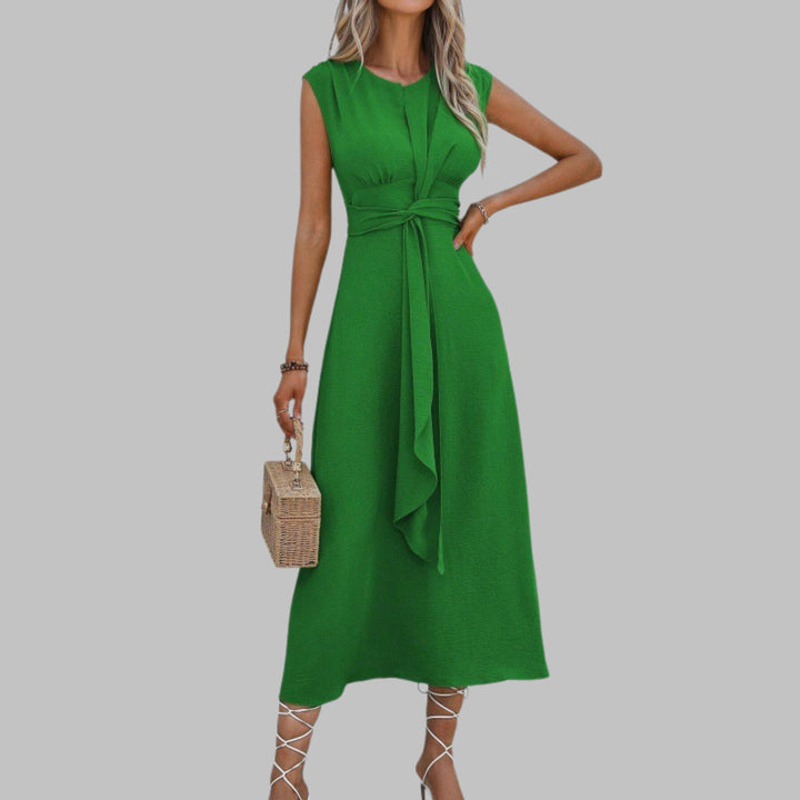 Nora │ Women's Sleeveless Tie Waist A-Line Midi Dress