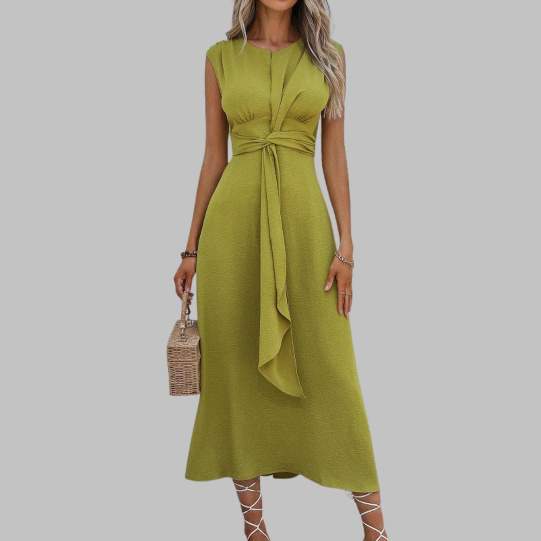 Nora │ Women's Sleeveless Tie Waist A-Line Midi Dress