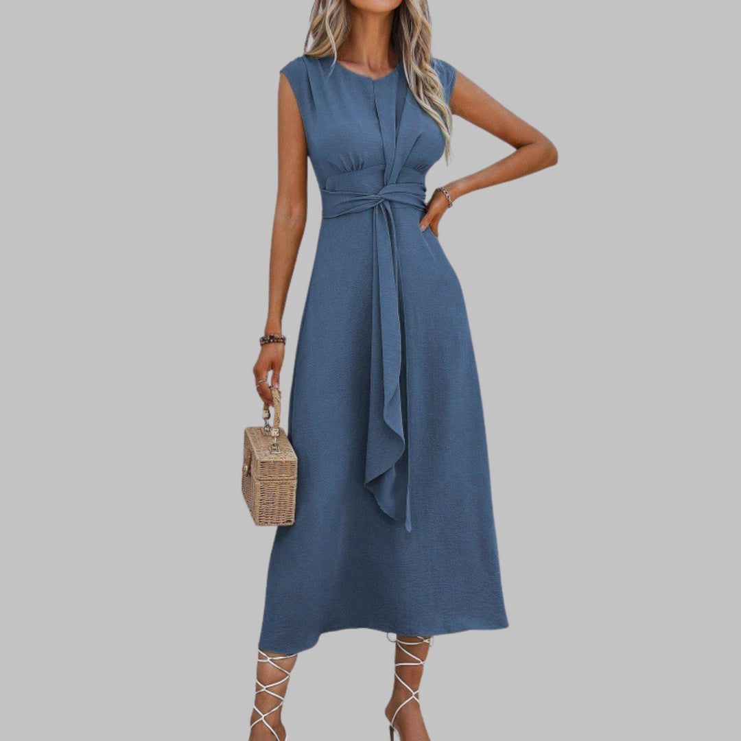 Nora │ Women's Sleeveless Tie Waist A-Line Midi Dress
