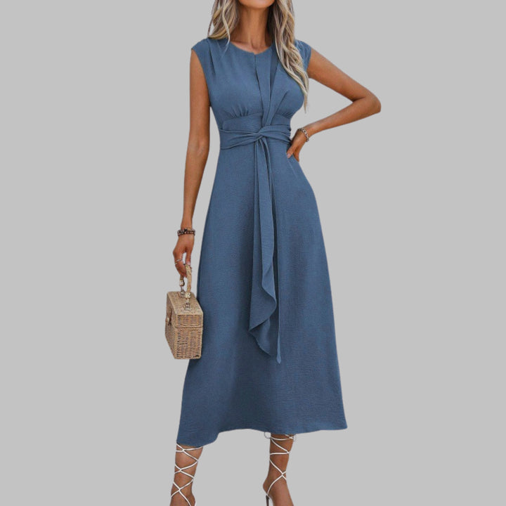 Nora │ Women's Sleeveless Tie Waist A-Line Midi Dress