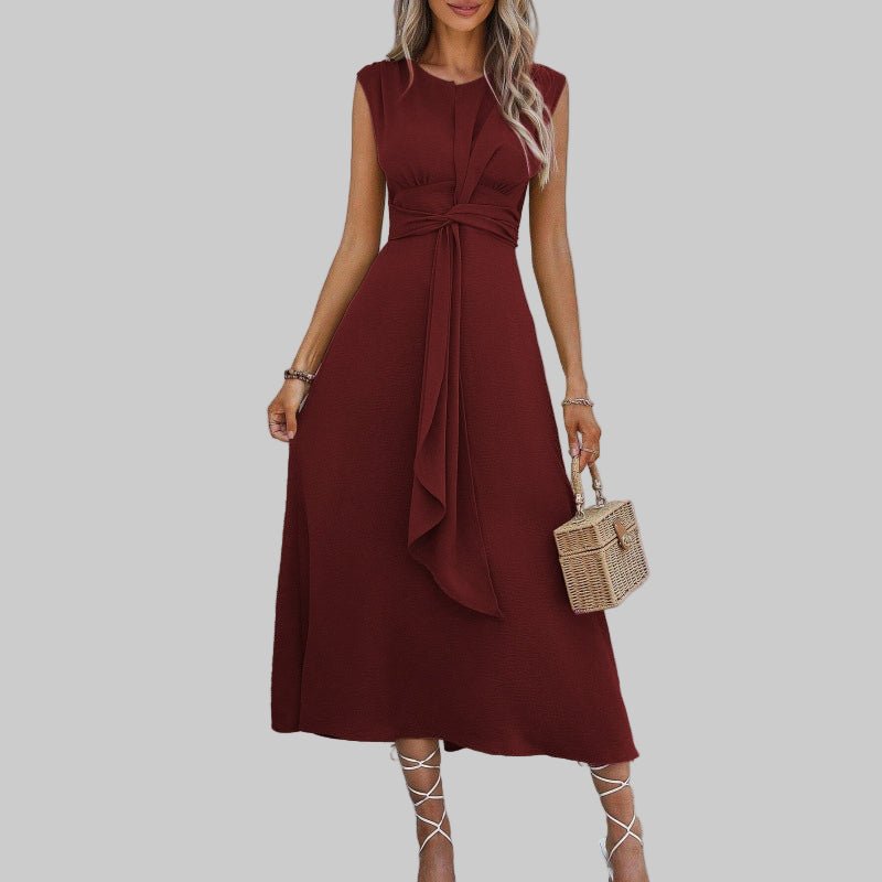 Nora │ Women's Sleeveless Tie Waist A-Line Midi Dress