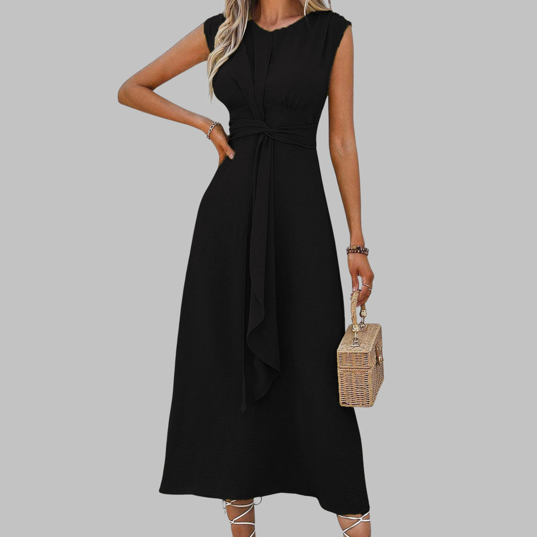 Nora │ Women's Sleeveless Tie Waist A-Line Midi Dress