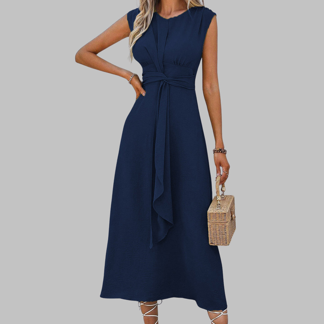 Nora │ Women's Sleeveless Tie Waist A-Line Midi Dress