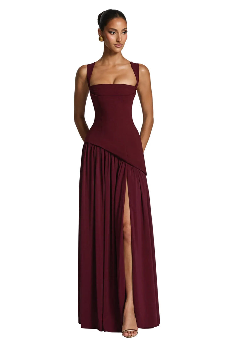 Sophia │ Women's Wide Strap Fitted Bodice Maxi Dress With Side Slit