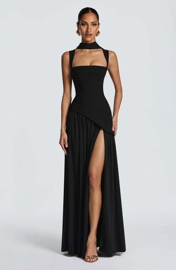 Sophia │ Women's Wide Strap Fitted Bodice Maxi Dress With Side Slit