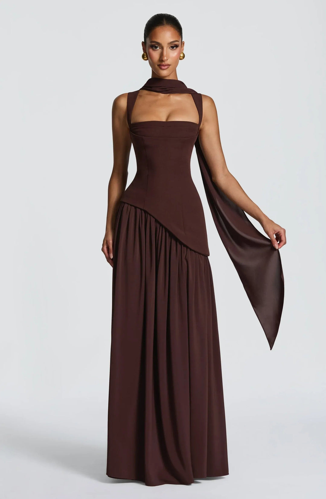 Sophia │ Women's Wide Strap Fitted Bodice Maxi Dress With Side Slit