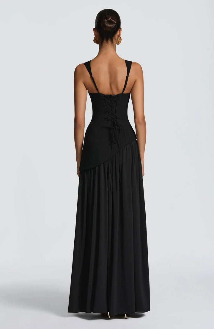 Sophia │ Women's Wide Strap Fitted Bodice Maxi Dress With Side Slit