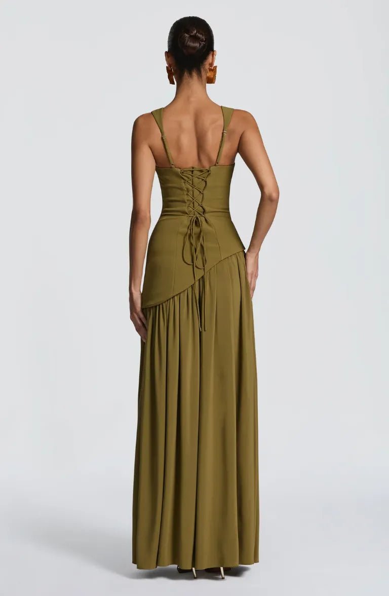 Sophia │ Women's Wide Strap Fitted Bodice Maxi Dress With Side Slit