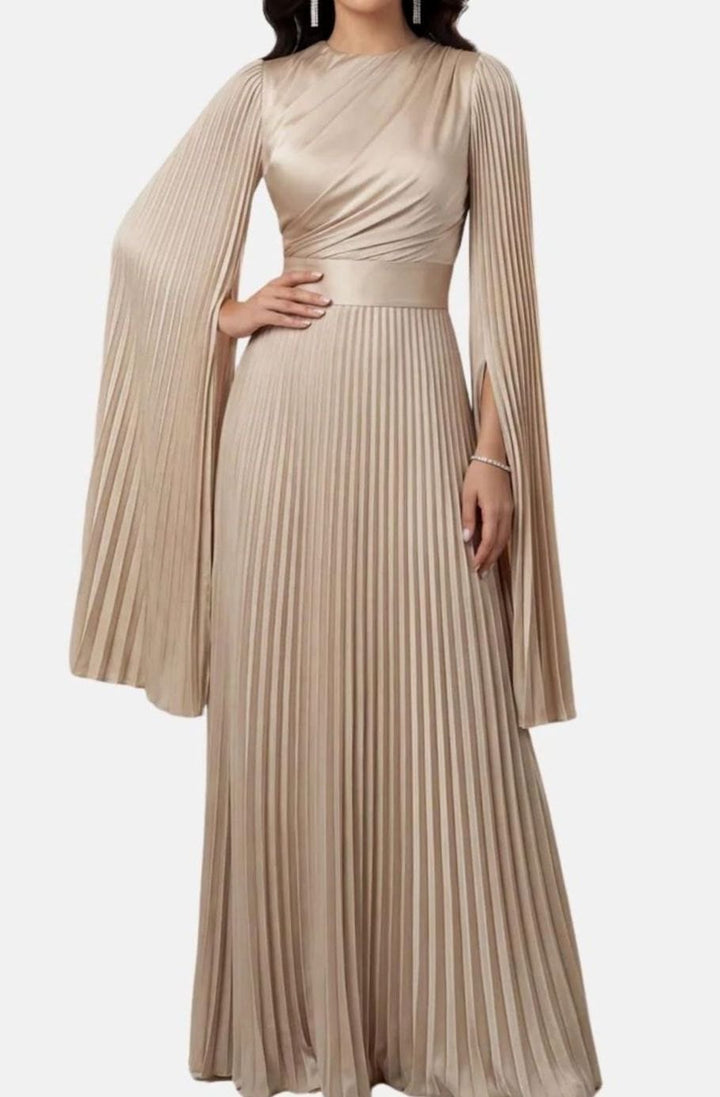 Women's Aurelie Pleated Satin Split-Sleeve Maxi Party Dress Gown