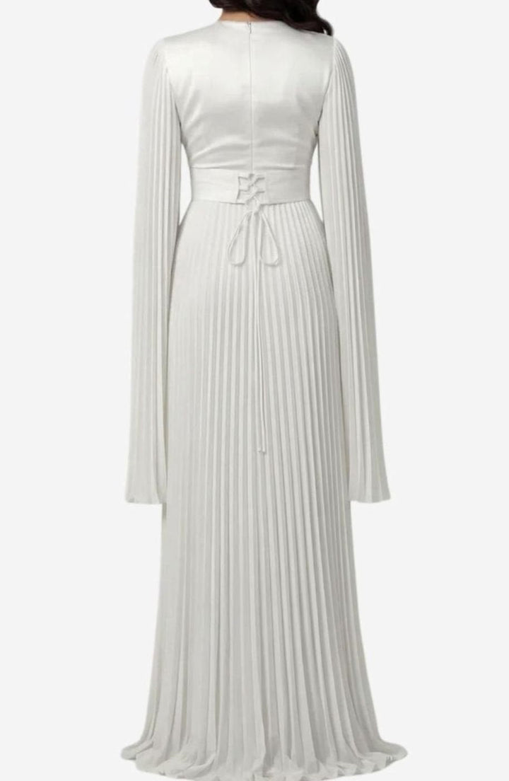 Women's Aurelie Pleated Satin Split-Sleeve Maxi Party Dress Gown