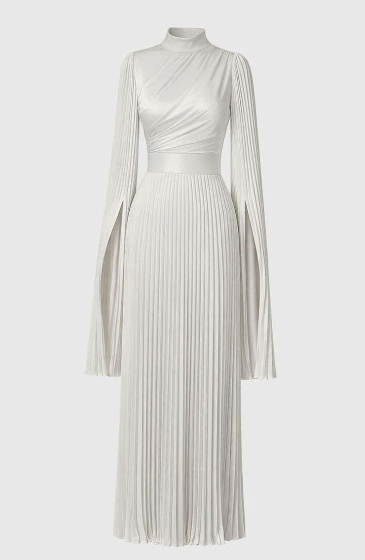 Women's Aurelie Pleated Satin Split-Sleeve Maxi Party Dress Gown - White