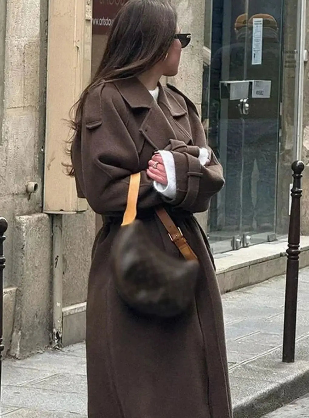 Women's Belted Button-Front Mid-Length Wool Midi Coat