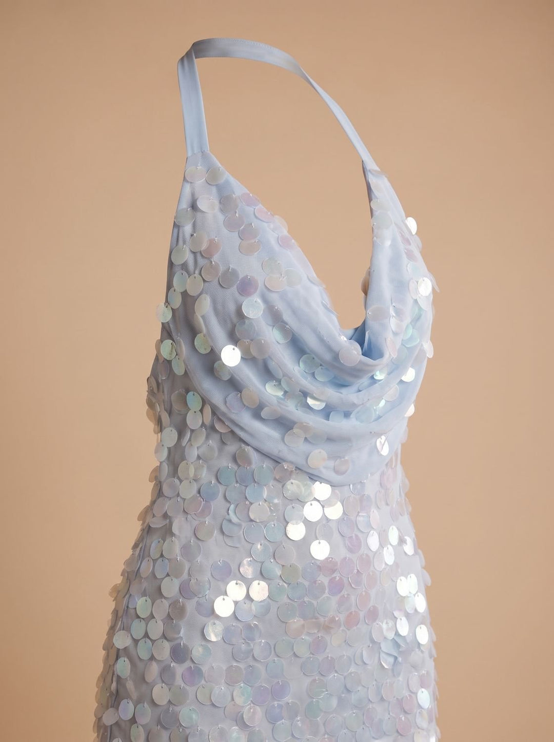 Women's Blue Halter Cowl-Neck Sequin Maxi Dress