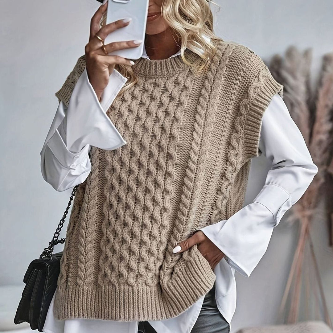 Women's Cable-Knit Relaxed-Fit Mock-Neck Sweater Vest - Khaki