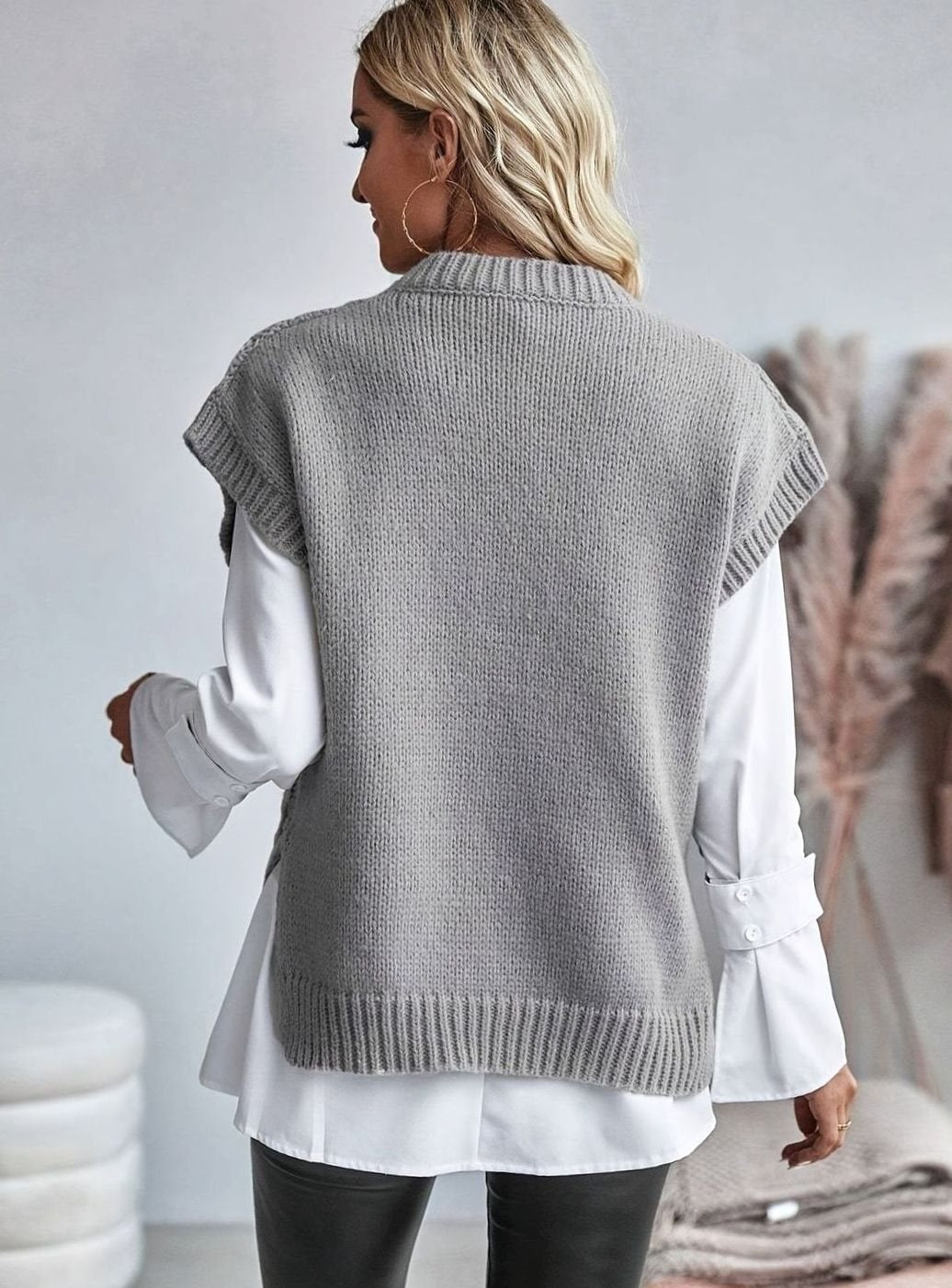 Women's Cable-Knit Relaxed-Fit Mock-Neck Sweater Vest