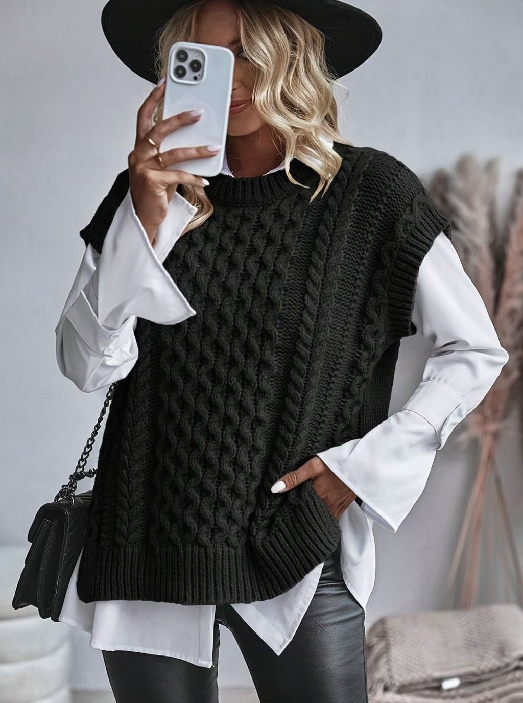 Women's Cable-Knit Relaxed-Fit Mock-Neck Sweater Vest