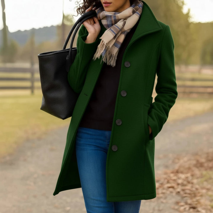 Women's Classic Mid-Length Button-Up Coat - Dark Green