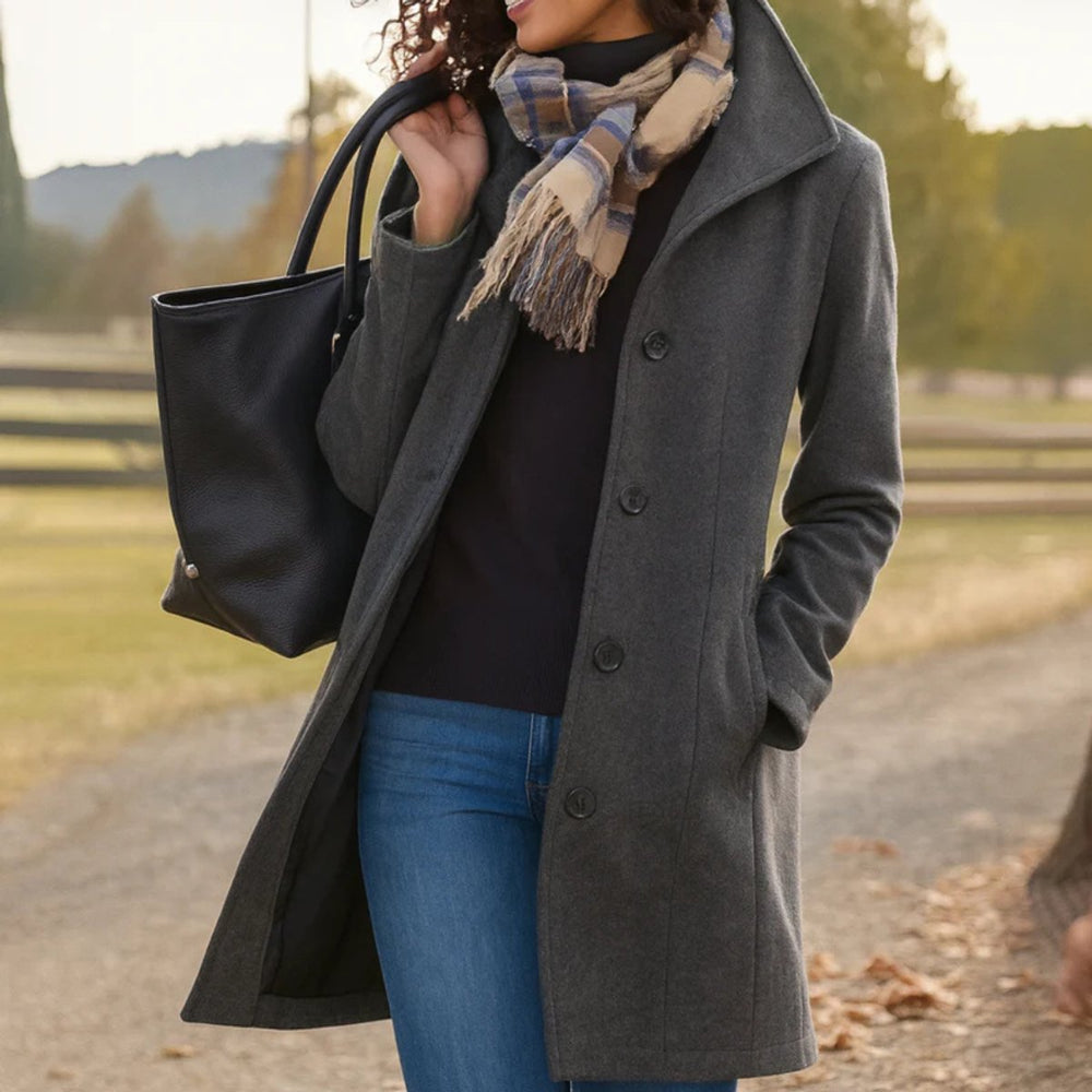Women's Classic Mid-Length Button-Up Coat - Grey
