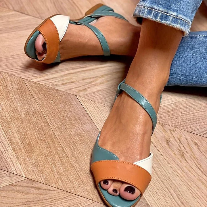 Ivy | Women's Colour Block Open Toe Ankle Strap Flat Sandals