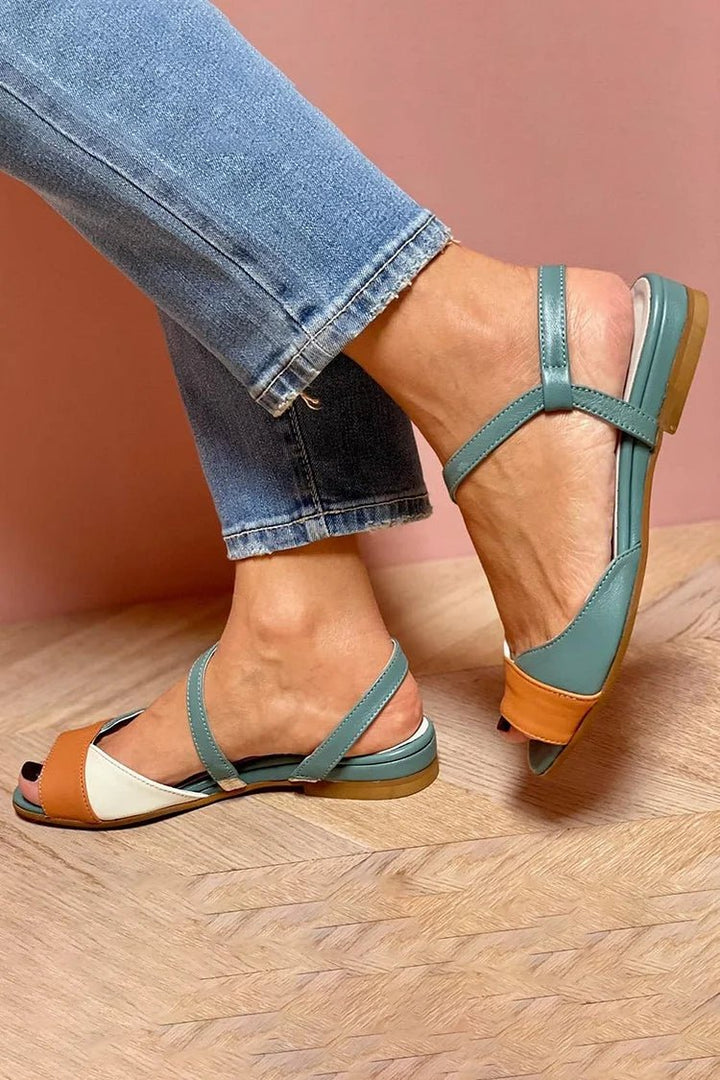 Ivy | Women's Colour Block Open Toe Ankle Strap Flat Sandals