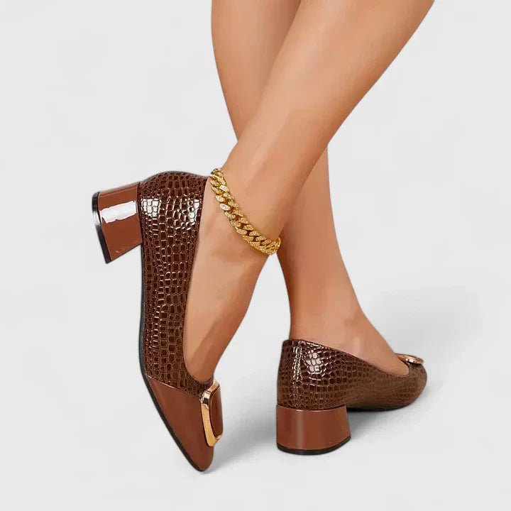 Women's Croc-Embossed Block Heel Loafers - Brown