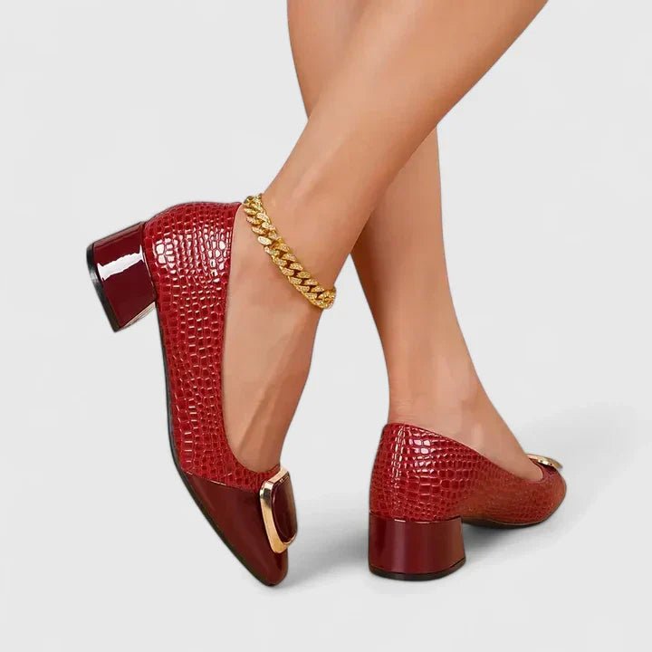 Women's Croc-Embossed Block Heel Loafers - Bordeaux