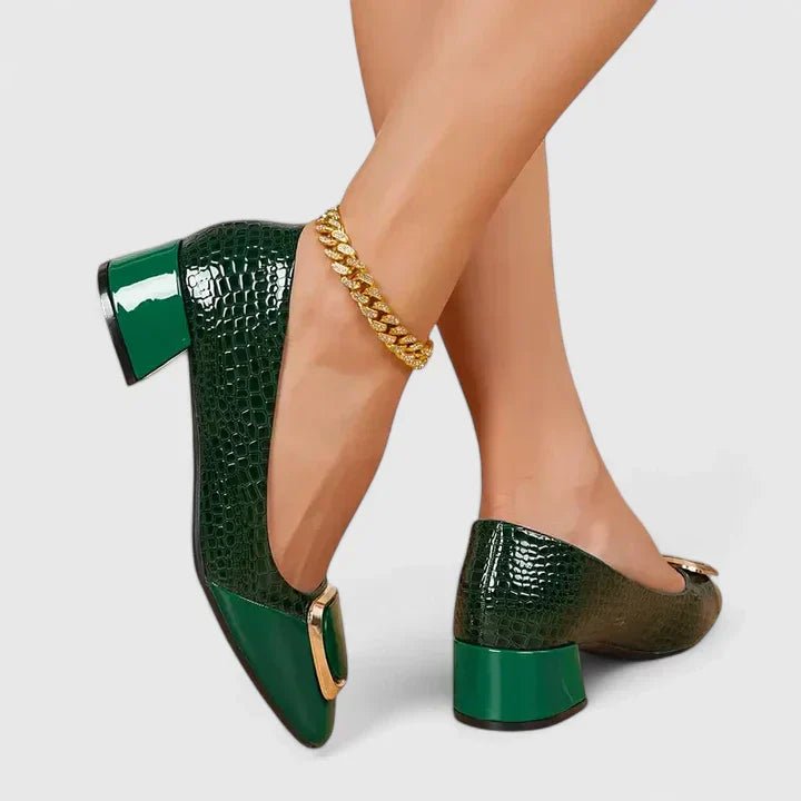 Women's Croc-Embossed Block Heel Loafers - Green