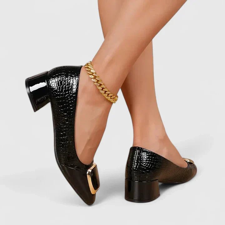 Women's Croc-Embossed Block Heel Loafers - Black