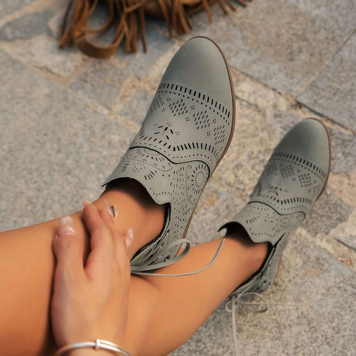 Women's Cutout Lace-Up Block Heel Ankle Boots