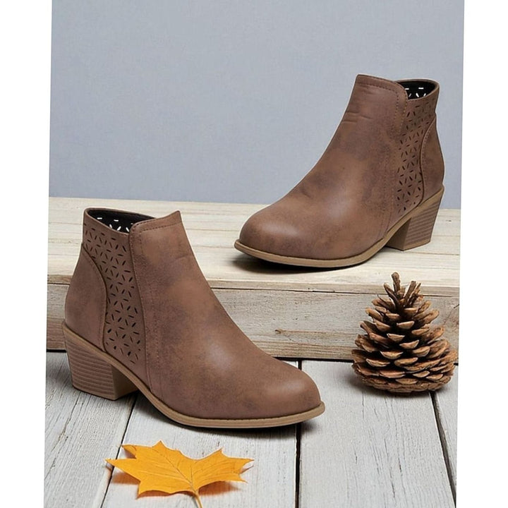 Women's Cutout Low Block-Heel Ankle Boots Side Zip