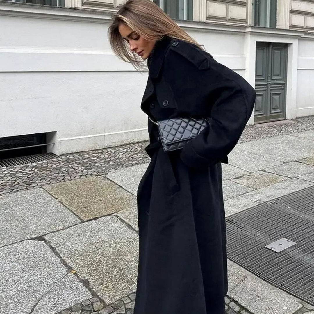 Women's Double-Breasted Long Belted Trench Coat
