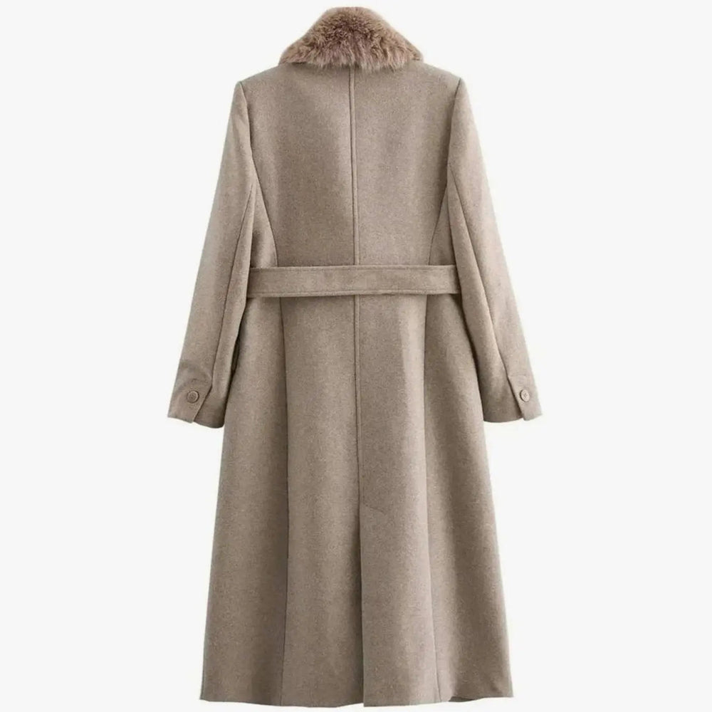 Women's Faux Fur Collar Belted Longline Winter Coat