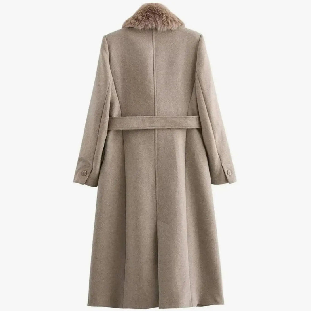 Women's Faux Fur Collar Belted Longline Winter Coat
