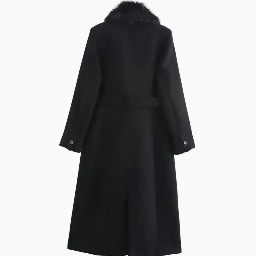 Women's Faux Fur Collar Belted Longline Winter Coat