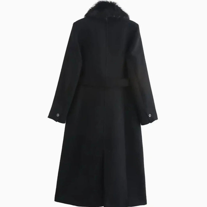 Women's Faux Fur Collar Belted Longline Winter Coat