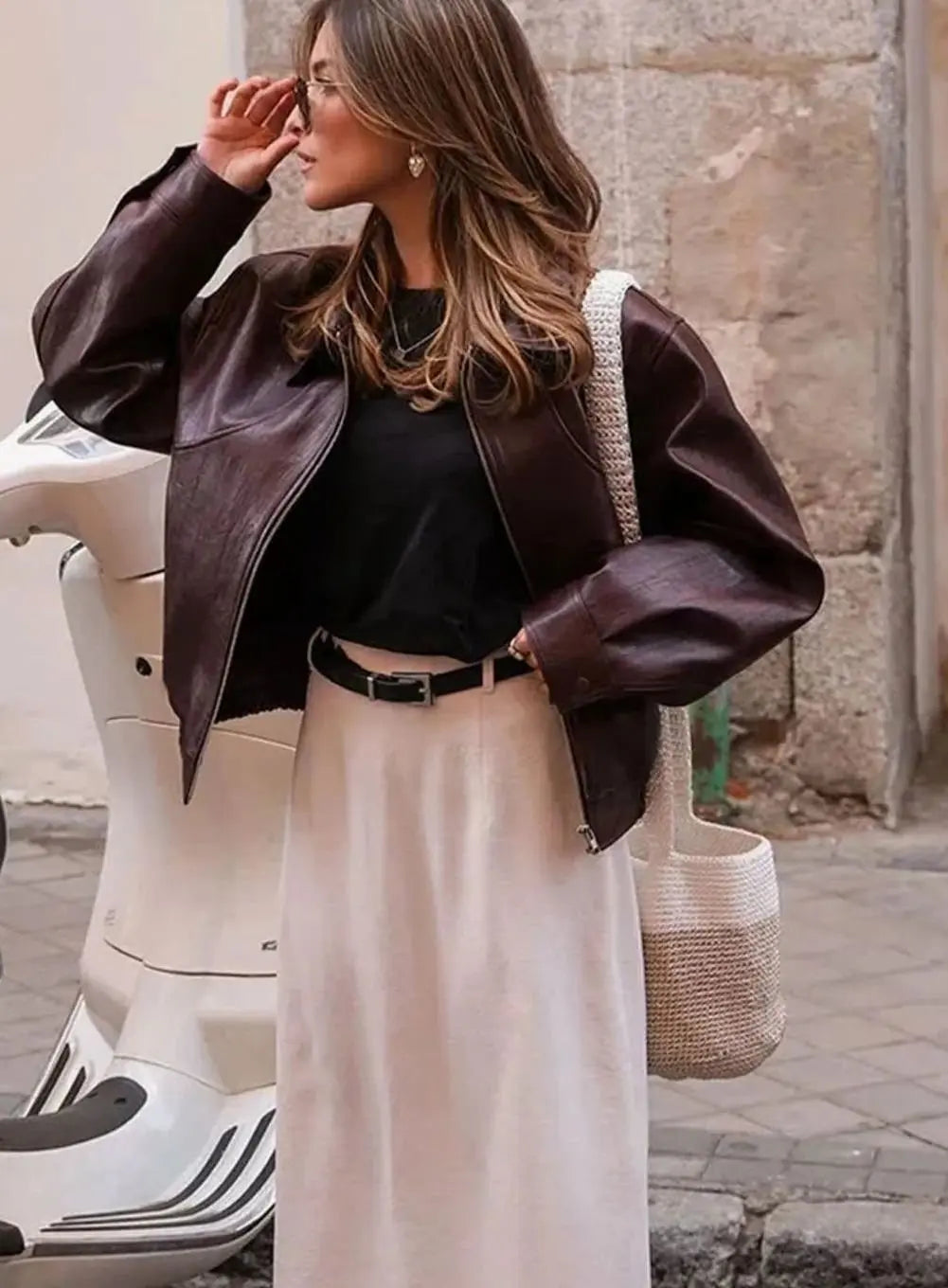 Women's Faux Leather Zip-Up Bomber Jacket