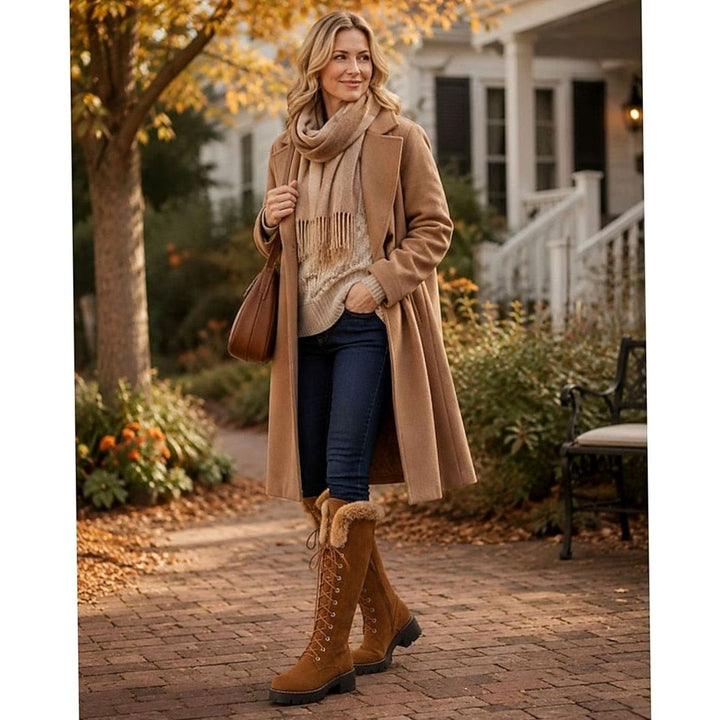 Women's Faux-Suede Lace-Up Plush-Cuff Knee-High Snow Boots