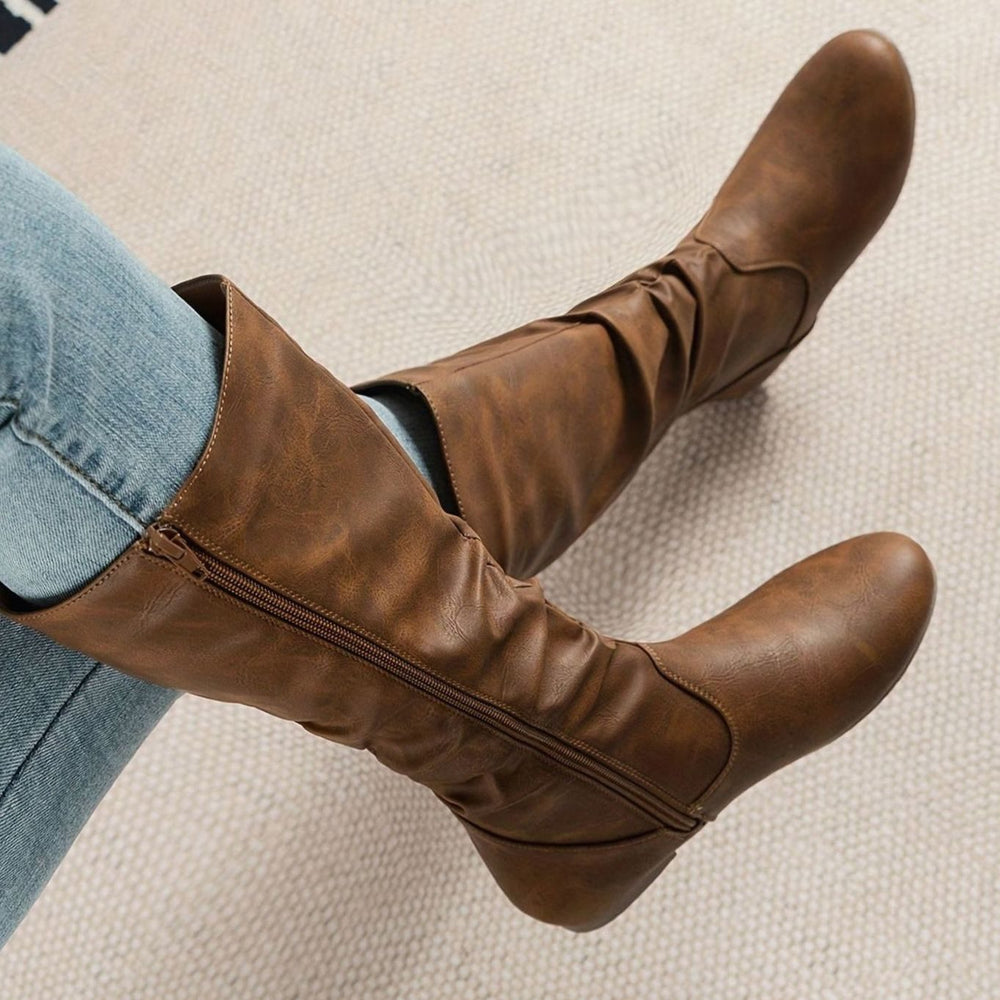 Women's Flat Slouched Mid-Calf Boots Side-Zip