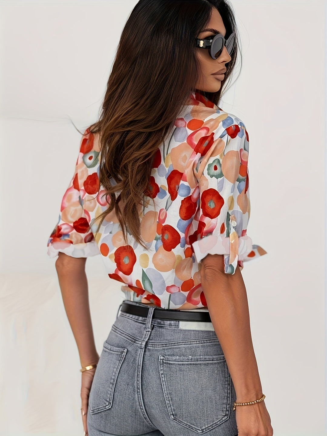 Monica │ Women's Floral Long Sleeve Button Down Shirt