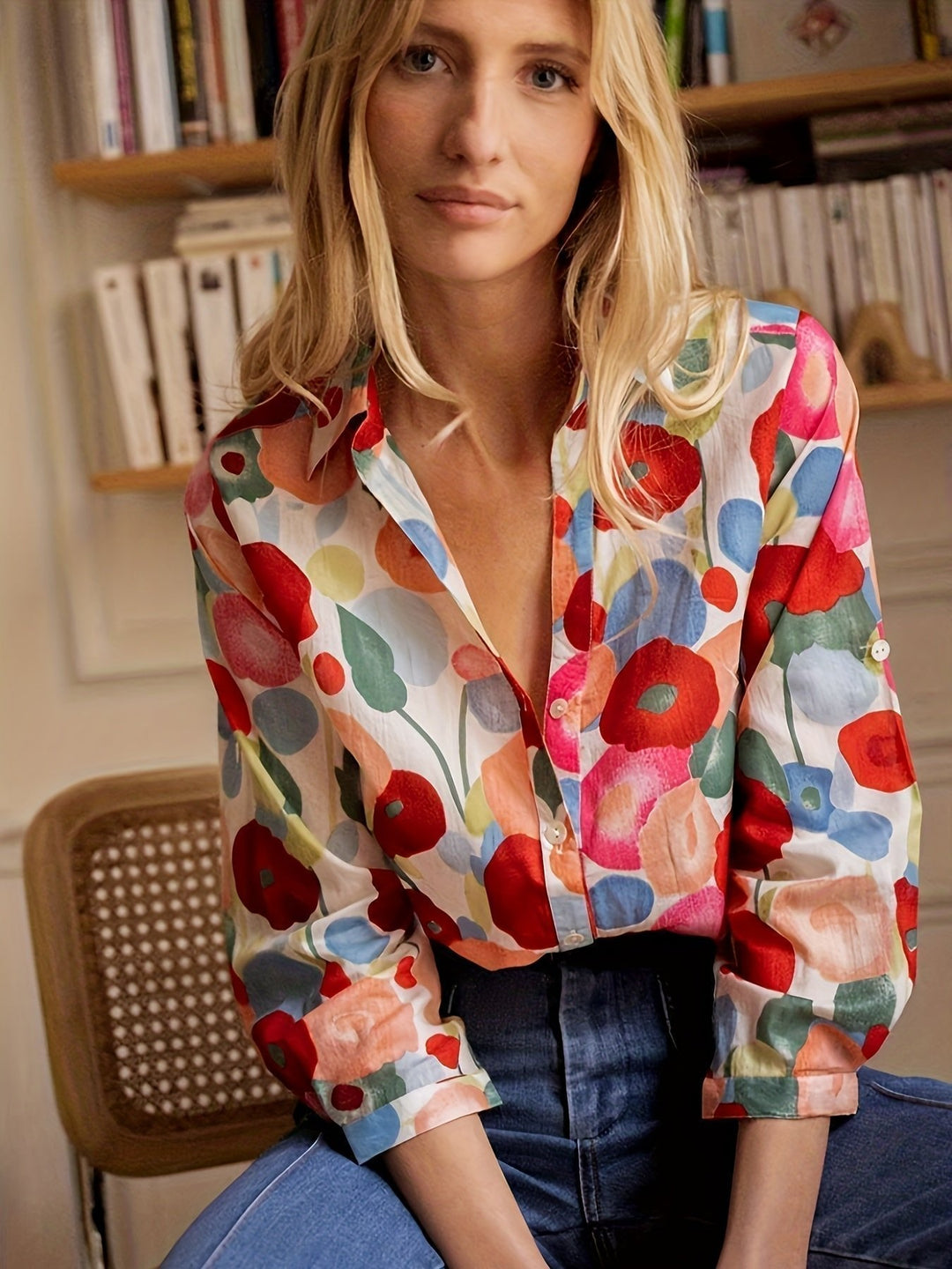 Monica │ Women's Floral Long Sleeve Button Down Shirt