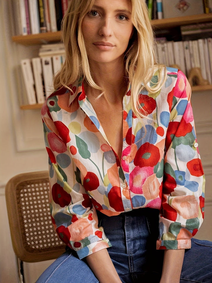 Monica │ Women's Floral Long Sleeve Button Down Shirt